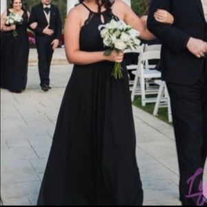 Black lace halter top bridesmaid dress. Floor length.sz 14 in dresses fits a sz8